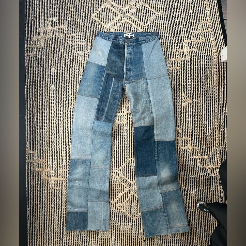 Re/Done High Rise Patchwork Jeans - Blue - Picture 2 of 16